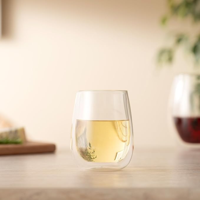 Bodum Skal Chardonnay Glass, Double Wall, High-Heat Borosilicate Glass, Set of 2