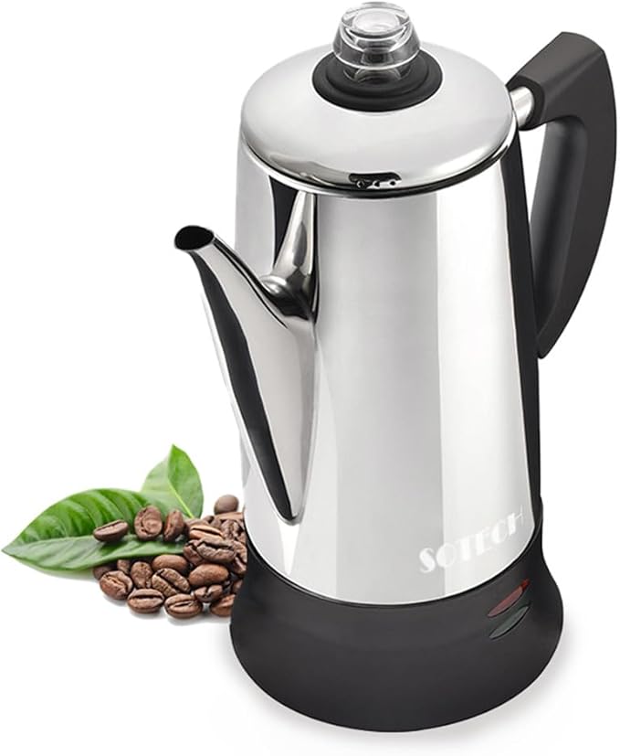 SOTECH Percolator Coffee Pot Electric Maker with Cool Touch Handle, Clear Brew Progress Knob(12 Cup)