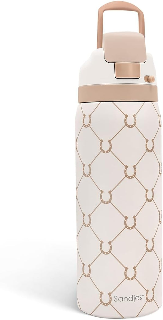 Horse Lover Insulated Stainless Steel Water Bottle with Straw for Sports and Travel, 32oz, Gifts for Women Girls Friends Teens Birthday Christmas (Brown)