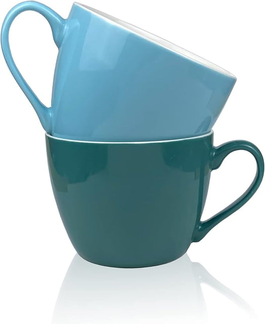 MECOWON 30 OZ Porcelain Coffee Mugs, Set of 2 Large Mugs for Soup, Cereal and Salad (blue)