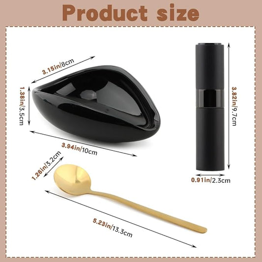 Coffee Bean Dosing Cup,Wood/Ceramic Coffee Dosing Tray Coffees Bean Weighing Tray Weigh Coffees Beans Container,with Spray Bottle Measuring Spoon For Coffe e Or Tea