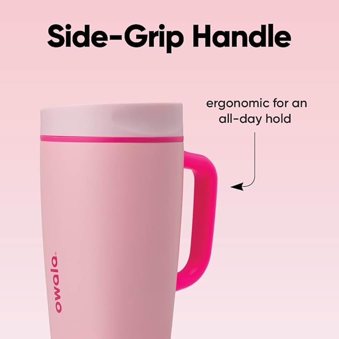Owala SmoothSip Slider Stainless Steel Insulated Travel Mug with handle, 100% Leak Proof, For Hot and Cold Drinks, Travel Friendly with Sliding Lock Lid, 12oz, BPA Free, Leak Proof, Pucker Up