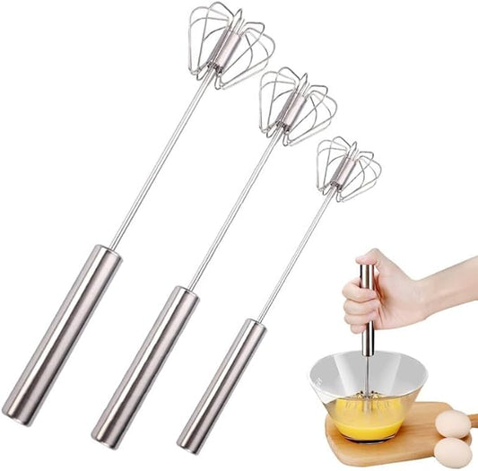 Stainless Steel Semi-Automatic Whisk, 2025 Upgraded Stainless Steel Egg Whisk Hand Push Rotary Whisk, Hand Push Mixer Stirrer Tool for Cooking Kitchen Home Egg Milk (3pcs)