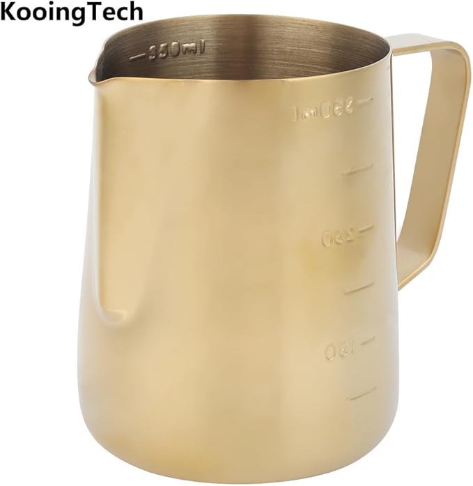 Milk Frothing Cup Stainless Steel, 350ML Milk Frothing Cup Small, Milk Frothing Pitcher Gold with Scale, Home Office Coffee Frother Cups for Gold Coffee Bar Accessories (350ML (with scale))