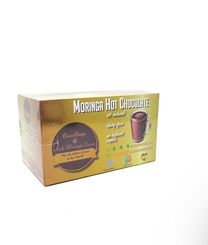 COCORINGA Moringa Hot Chocolate Cacao (LARGE box) First Natural Keto Non-dairy Hot Cocoa, Caffeine Free, Low Carb, High Protein, Sugar Free,
