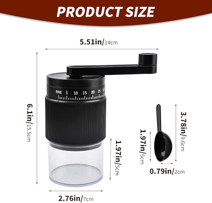 Manual Coffee Grinder With Ceramics Burr For Espresso, Hand Coffee Bean Mill with 30g Capacity & Crank for Travel Camping Office Home