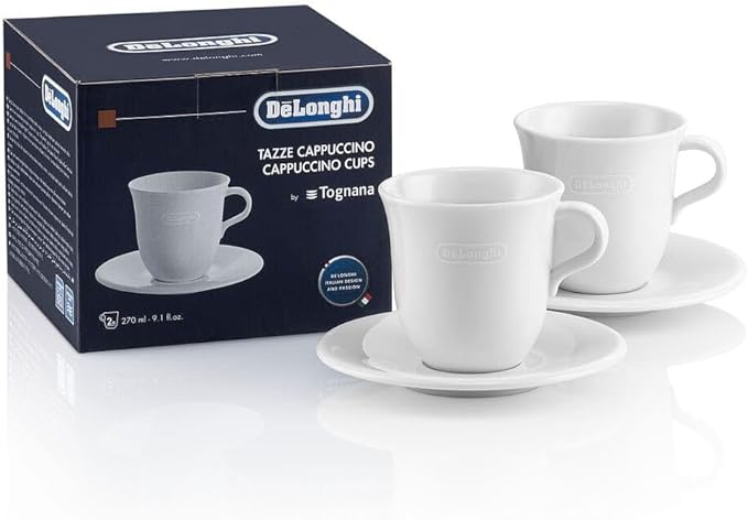 De'Longhi DLSC309 Porcelain Cappuccino Cup & Saucer, Set of 2