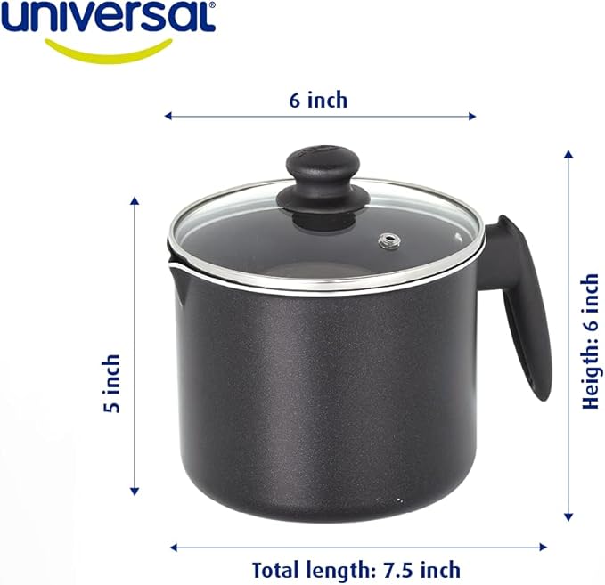 Universal (51 Oz - 1.6 Quart) Non-stick Milk Pitcher with Glass Lid, Aluminum Frothing Jug