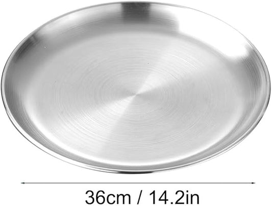 Serving Trays 14.2in Stainless Steel Decorative Tray Round Silver Tray for Kitchen Wedding Party Coffee Table Silver