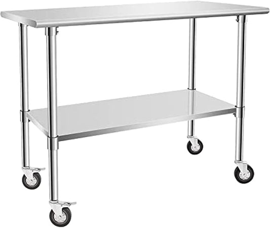 Stainless Steel Table - Metal Table Cart - Commercial Workbench with Caster Wheel - NSF Certified - for Restaurant, Warehouse, Home, Kitchen, Garage,36''x18''