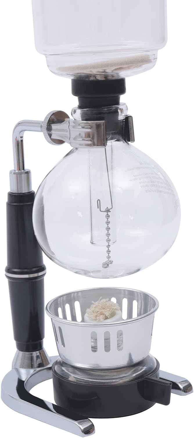 3-Cup Siphon Coffee Maker, Japanese Style Glass Vacuum Pot with Alcohol Burner, 360ml Tabletop Brewer for Premium Coffee & Tea, Transparent Brewing Experience-Black