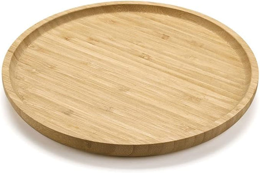 Round Bamboo Tray, Wood Serving Tray, Wooden Platter, Wood Charcuterie Board, Decorative Tray for Coffee Table, 11.8 inch
