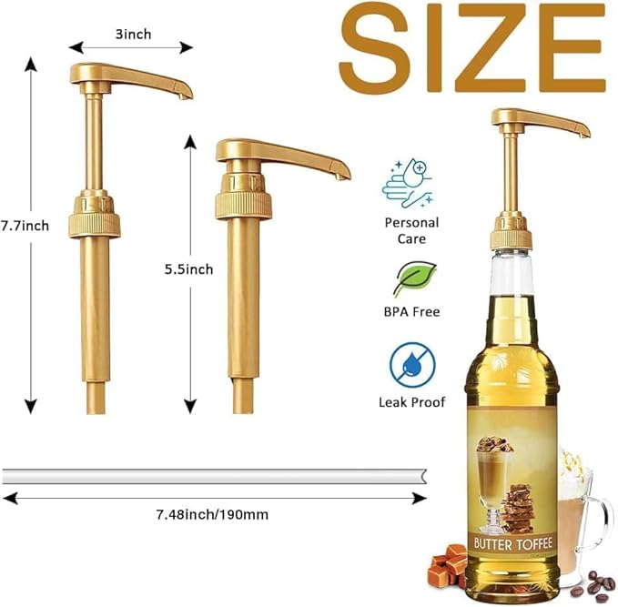 50 Pcs Gold Coffee Syrup Pump Dispenser, Compatible with 25.4 Oz/750 ml Bottles Squirt Syrup Pump Bulk Great for Home & Coffee Bar Drinking Mixes, Tea, Beverage, Cocktails, Plus Spoons