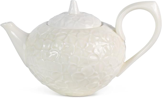 KAMMAK Teapot with Handle, Vintage Porcelain Tea Pot with Gold Trim, Blooming & Loose Leaf Teapot, Festive Holiday Serveware, Gifts for Women, Creamy White - 28 oz