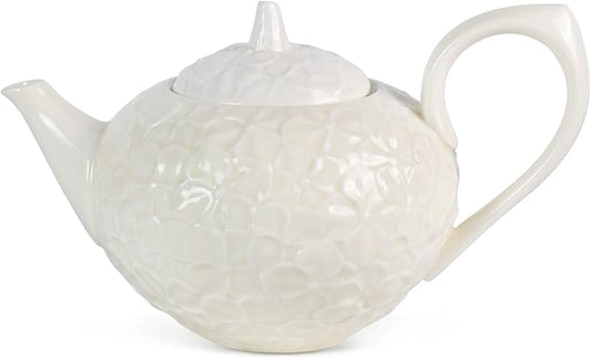 KAMMAK Teapot with Handle, Vintage Porcelain Tea Pot with Gold Trim, Blooming & Loose Leaf Teapot, Festive Holiday Serveware, Gifts for Women, Creamy White - 28 oz