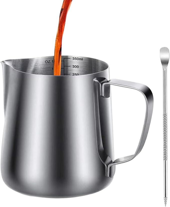 Milk Steamer Cup - Milk Frother Pitcher 350ml/12oz Withscale And Decorating Pen, Latte Art Pitcher,Stainless Steel Espresso Cups | Accessories For Kitchen Bar Travel Cafe Restaurant