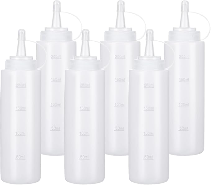 Katfort Condiment Squeeze Bottles Ketchup Dispenser, 6 Pack 8oz Squeeze Bottles for Liquids, Plastic Sauce Bottle with Cap Lid, Squirt Bottles for Sauces Liquids BBQ Dressing Pancake Art