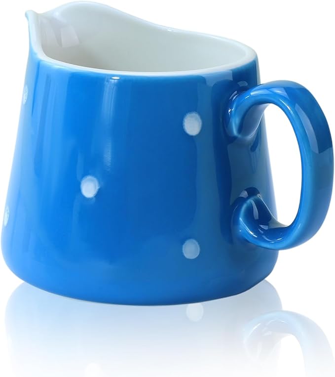 CHOOLD Polka Dot Ceramic Creamer with Handle,Coffee Milk Creamer Pitcher/Serving Pitcher/Sauce Pitcher/Milk Creamer Jug for Kitchen 8.5oz
