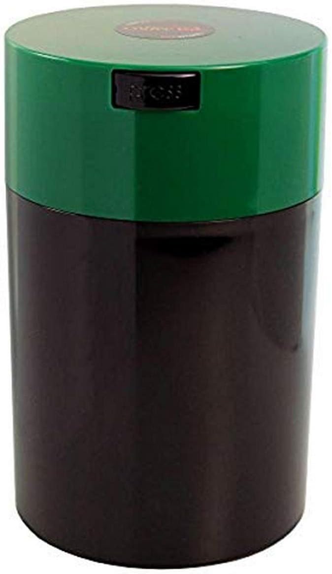Coffeevac 1LB – Patented Airtight Container | Multi-use Vacuum container works as smell proof containers for ground coffee and coffee bean containers. Black cap and green body.