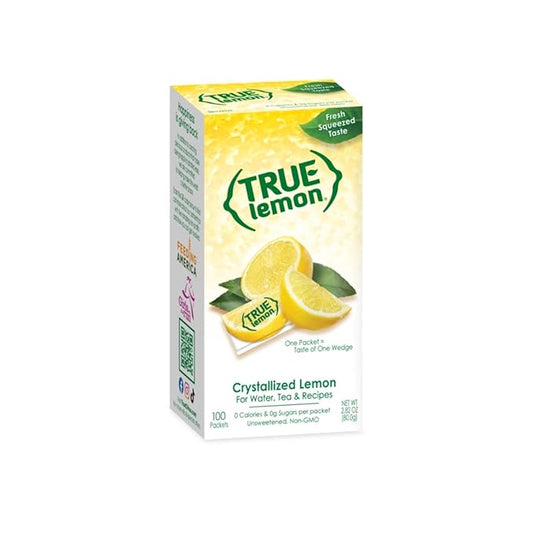 True Citrus TRUE LEMON Water Enhancer, Bulk Dispenser, 100 Count (Pack of 1), 0 Calorie Drink Mix Packets For Water, Sugar Free Lemon Flavoring Powder Packets