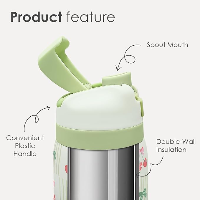 Cherry Stainless Steel Water Bottle, Vacuum Insulated, Push-Button Lid, 32 oz, Gifts for Women Girls Friends Teens Birthday Christmas