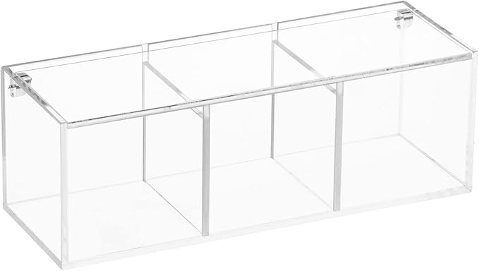Yeeco Clear Acrylic Capsule Holder with Lid, 3 Section Rectangle Drawer crylic Organizer with Lid 7.6”×2.6”×2.6” 3 Compartments Desk Cube Containers for Jewelry，Candy，Coffee，Make Up Accessories