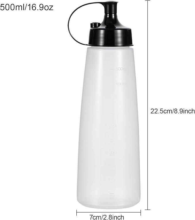 Katfort Condiment Squeeze Bottles Ketchup Dispenser 2PCS 16.9 oz Plastic Sauce Squirt Bottle with Cap Lids, Pancake Squirt Bottles for Sauces Liquids Mustard BBQ Dressing Pancake Art,Wide Mouth