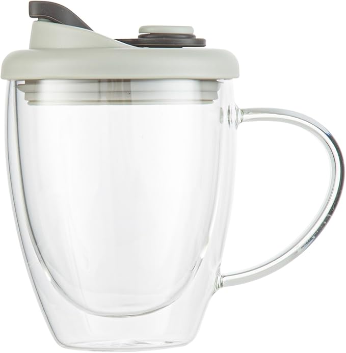 Restaurantware - Forma Professional 11.8 Ounce Insulated Travel Mug With Handle, 1 Double Wall Coffee Mug - Includes Lid, Reusable, Clear Borosilicate Glass Tumbler, Dishwashable, Microwavable