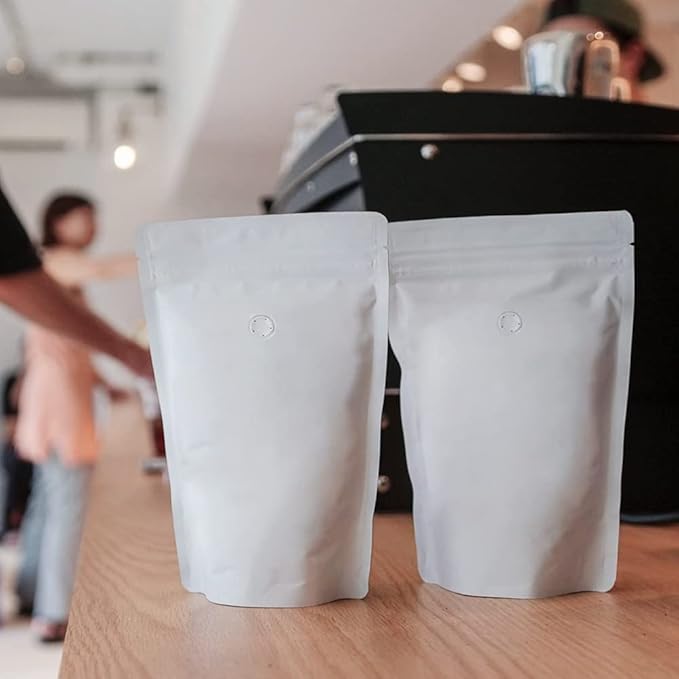 16oz Coffee Bags 100 Pieces - High Barrier White Kraft Paper Stand up Ziplock Pouches Bags with Valve & Zipper (100 Pcs, 16 Ounce/454-500 Gram/1 lb)
