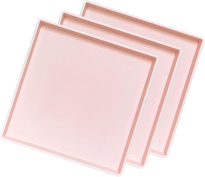 Pink Square Tray 11 Inch - 3 Pack Decorative Organizer Tray for Vanity, Bathroom Countertop, Coffee Table & Ottoman | Multi-Purpose Serving, Makeup, Jewelry, & Catch-All Tray for Home Decor