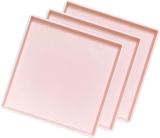 Pink Square Tray 11 Inch - 3 Pack Decorative Organizer Tray for Vanity, Bathroom Countertop, Coffee Table & Ottoman | Multi-Purpose Serving, Makeup, Jewelry, & Catch-All Tray for Home Decor
