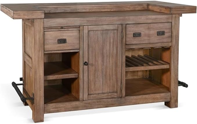 Pemberly Row Set of 3 Natural Brown Wood Bar Unit & 2 Swivel Barstool with Back