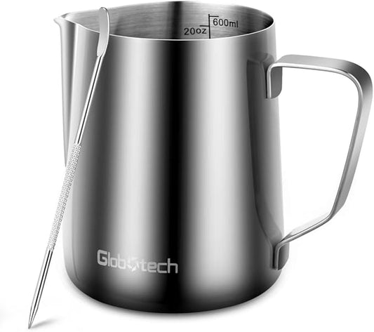 Stainless Steel Milk Frother Cup - Espresso Steaming Pitchers Coffee Foam Making Pitcher Latte Art Froth Cup Steaming Jug Cappuccino Hot Chocolate 20 Oz (600ml)