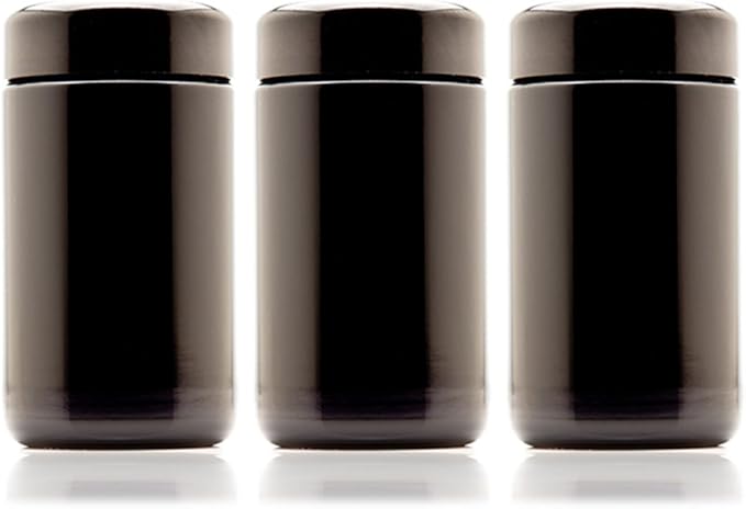 Infinity Jars Tall Screw Top Jar 150 Ml (5.07 fl oz), UV Black Glass Airtight Smell-Proof Container for Coffee, Tea, Dried Goods, Refillable Tall Jar for Long-Term Kitchen Storage Pack 3