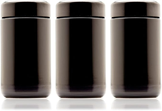 Infinity Jars Tall Screw Top Jar 150 Ml (5.07 fl oz), UV Black Glass Airtight Smell-Proof Container for Coffee, Tea, Dried Goods, Refillable Tall Jar for Long-Term Kitchen Storage Pack 3
