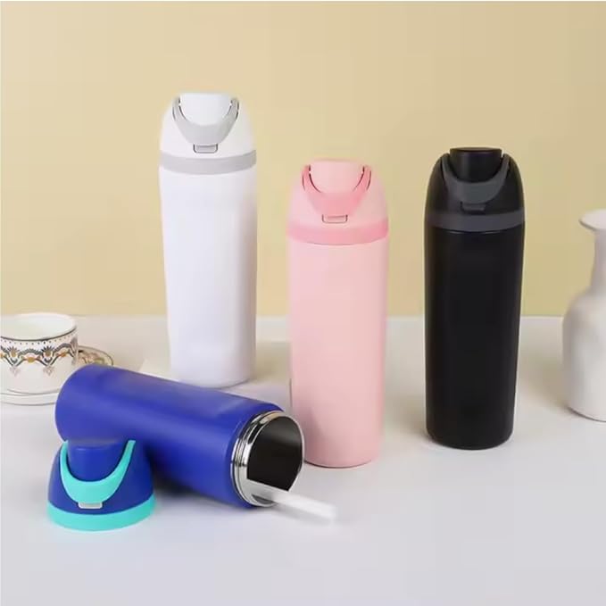 DUTHINGS Insulated Stainless Steel Water Bottle with Straw, 24 oz, Reusable Sports and Travel Bottle for School, Kids, and Outdoors - Leakproof and BPA-Free (WHITE)