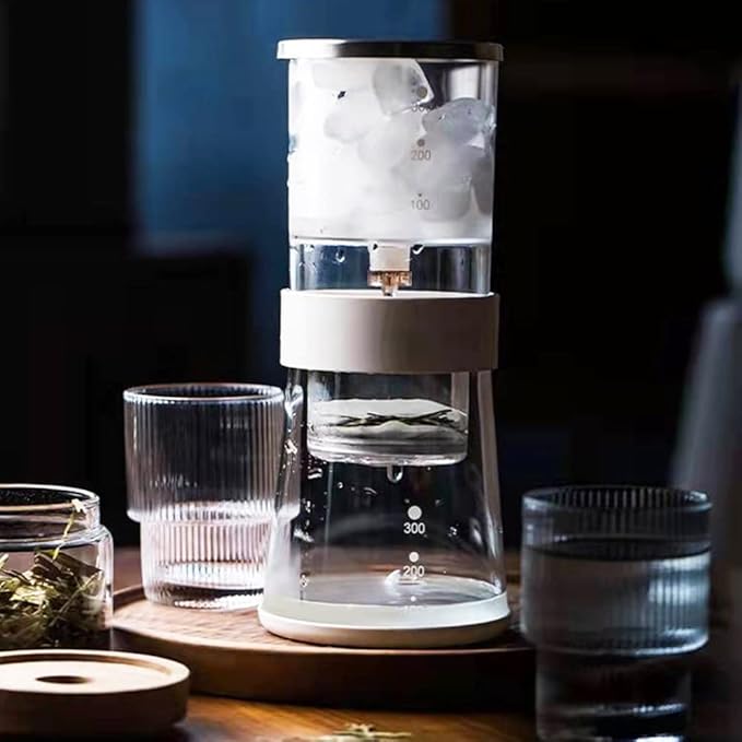 Ice Drip Coffee Maker 14oz Cold Brew Coffee Smooth Dripper Slow Cold Drip Iced Coffee Concentrate Brewer with Adjustable Water Flow, Stainless Steel Filter