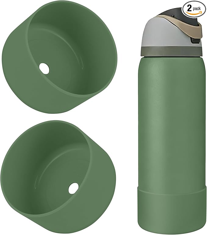 2PCS Silicone Water Bottle Boot, Compatible with Owala 24oz 32oz 40oz, Protective Anti-Scratch & Anti-Dent No Noise Sleeve Cover for FreeSip/Twist/Flip Water Bottles (Green House, 32oz)