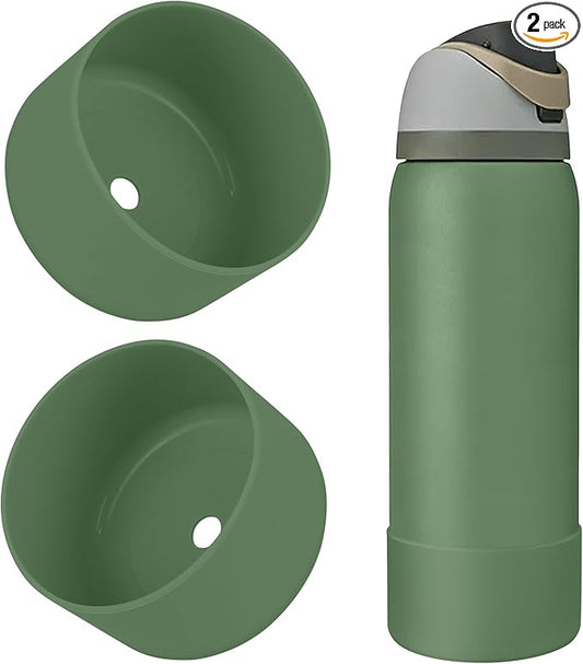 2PCS Silicone Water Bottle Boot, Compatible with Owala 24oz 32oz 40oz, Protective Anti-Scratch & Anti-Dent No Noise Sleeve Cover for FreeSip/Twist/Flip Water Bottles (Green House, 32oz)