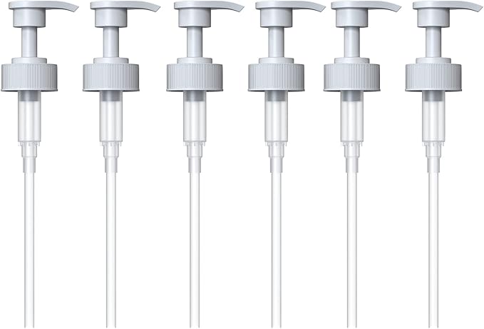 Gallon Pump Dispenser for Glass Jugs or Plastic Bottles - Compatible with Listerine Pump 1-1.5L Bottle Heavy-Duty Commercial Grade for Syrup, Soap, Condiments, Detergent - Pack of 6 White Pumps