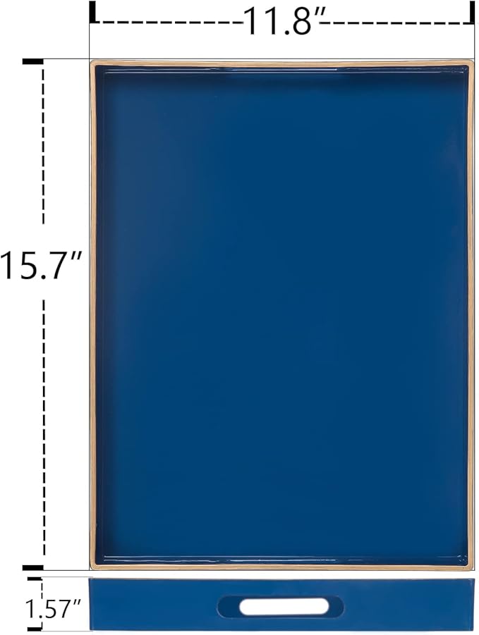 MAONAME Royal Blue Serving Tray with Handles, Rectangular Decorative Tray, Modern Coffee Table Trays, Plastic Ottoman Trays for Bathroom, Decor, 15.7” x 11.8” x 1.57"