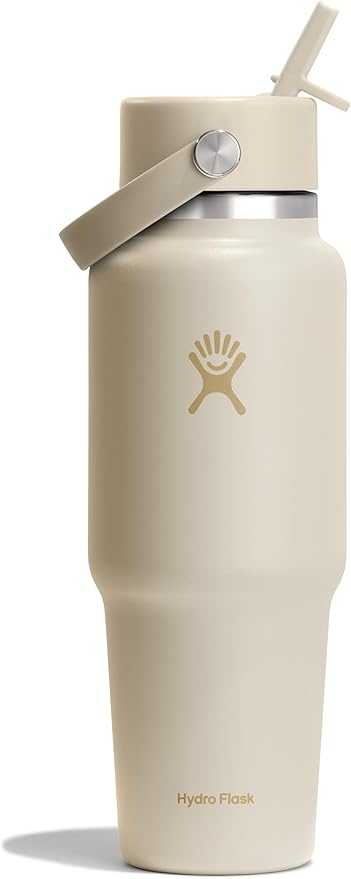 Hydro Flask Travel Water Bottle - Insulated Stainless Steel - Wide Straw Lid, Non Spill, Leakproof in 32 Oz Coconut Cream