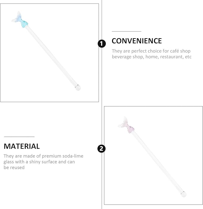 Glass Coffee Stir Stirrers Long Handle Mermaid Design Glass Mixing Rods for Home Bar Cocktail Drinks Coffee Tea Juices 2pcs Set