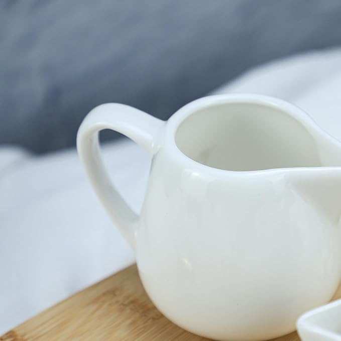CHOOLD 2 pcs Mini Ceramic Creamer with Handle, Coffee Milk Creamer Pitcher - White - 1.5 oz + 3 oz