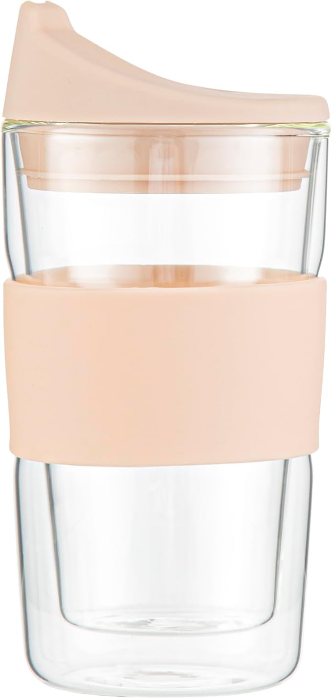 Restaurantware - Forma Professional 11.8 Ounce Insulated Travel Mugs, 10 Double Wall Coffee Mugs - Includes Lids And Sleeves, Reusable, Clear Borosilicate Glass Tumblers, Dishwashable, Microwavable