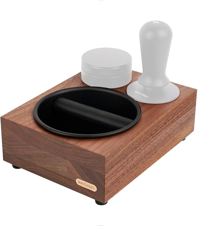 watchget Knock Box Wooden Knock Box with tamper station Espresso tamping station,Coffee Organizer Box Fit for Storage 51/54/58MM Tamper, Distributor Coffee Dump Bin Wood Espresso Accessories