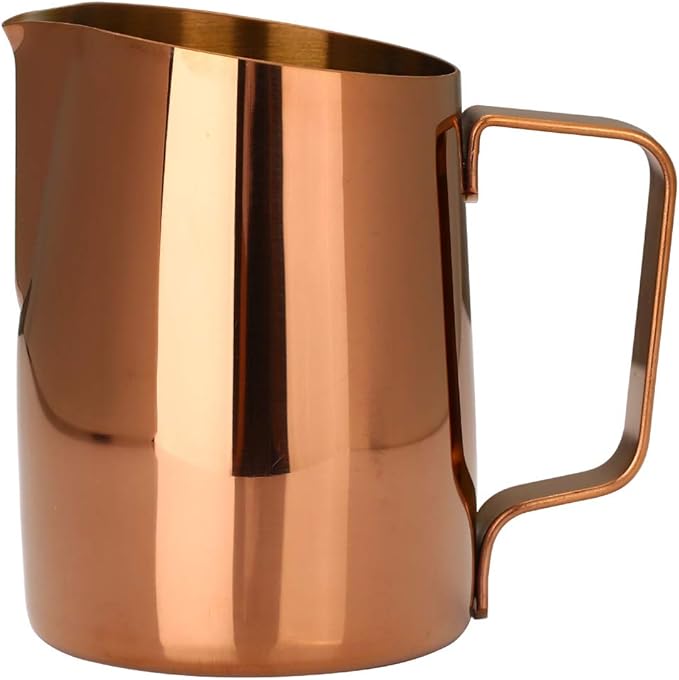 Espresso Steaming Pitcher, Espresso Milk Frothing Pitcher Stainless Steel, Coffee Latte Art Cup 14.2 OZ (420ml) Gold