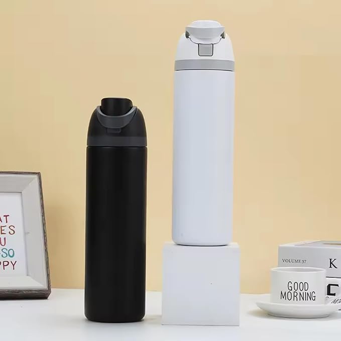 DUTHINGS Insulated Stainless Steel Water Bottle with Straw, 24 oz, Reusable Sports and Travel Bottle for School, Kids, and Outdoors - Leakproof and BPA-Free (WHITE)
