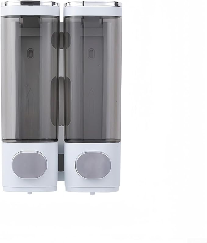 Wall Mounted ABS Soap Dispenser with 300ML Pump Bottle for Shower Gel, Shampoo and Conditioner, Punch-Free Bathroom Organizer(Double Bottles)