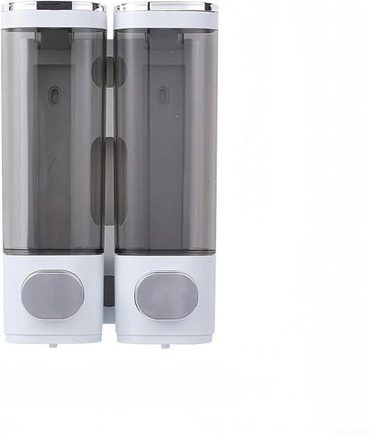 Wall Mounted ABS Soap Dispenser with 300ML Pump Bottle for Shower Gel, Shampoo and Conditioner, Punch-Free Bathroom Organizer(Double Bottles)